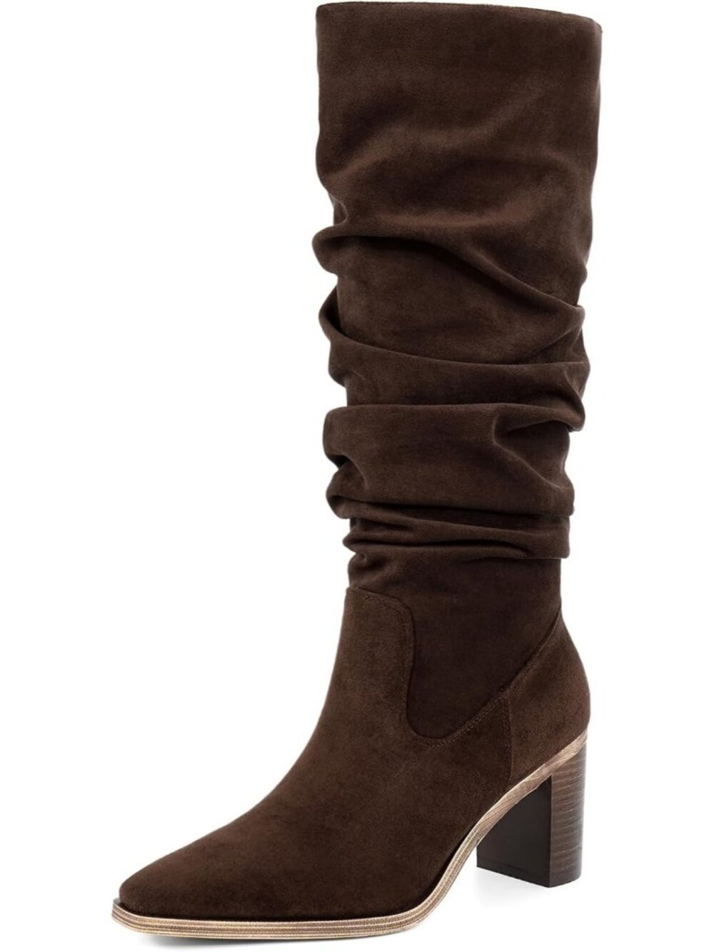 Women's Chocolate Knee High Boots Chunky Heel Boots 2.95" Heel Square Toe Zipper
